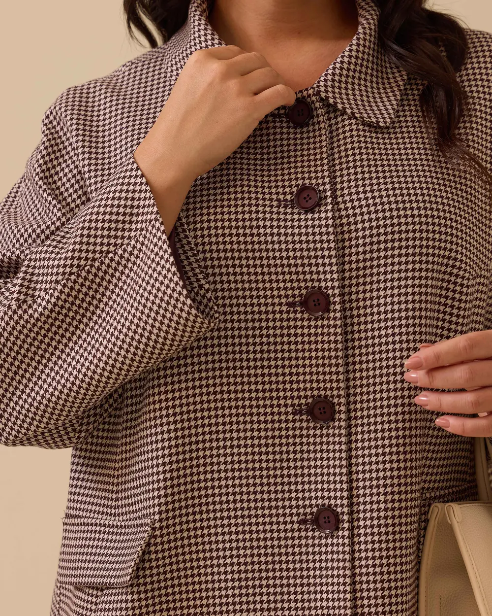 Büyük Beden Düğmeli Ekose Desenli Kap