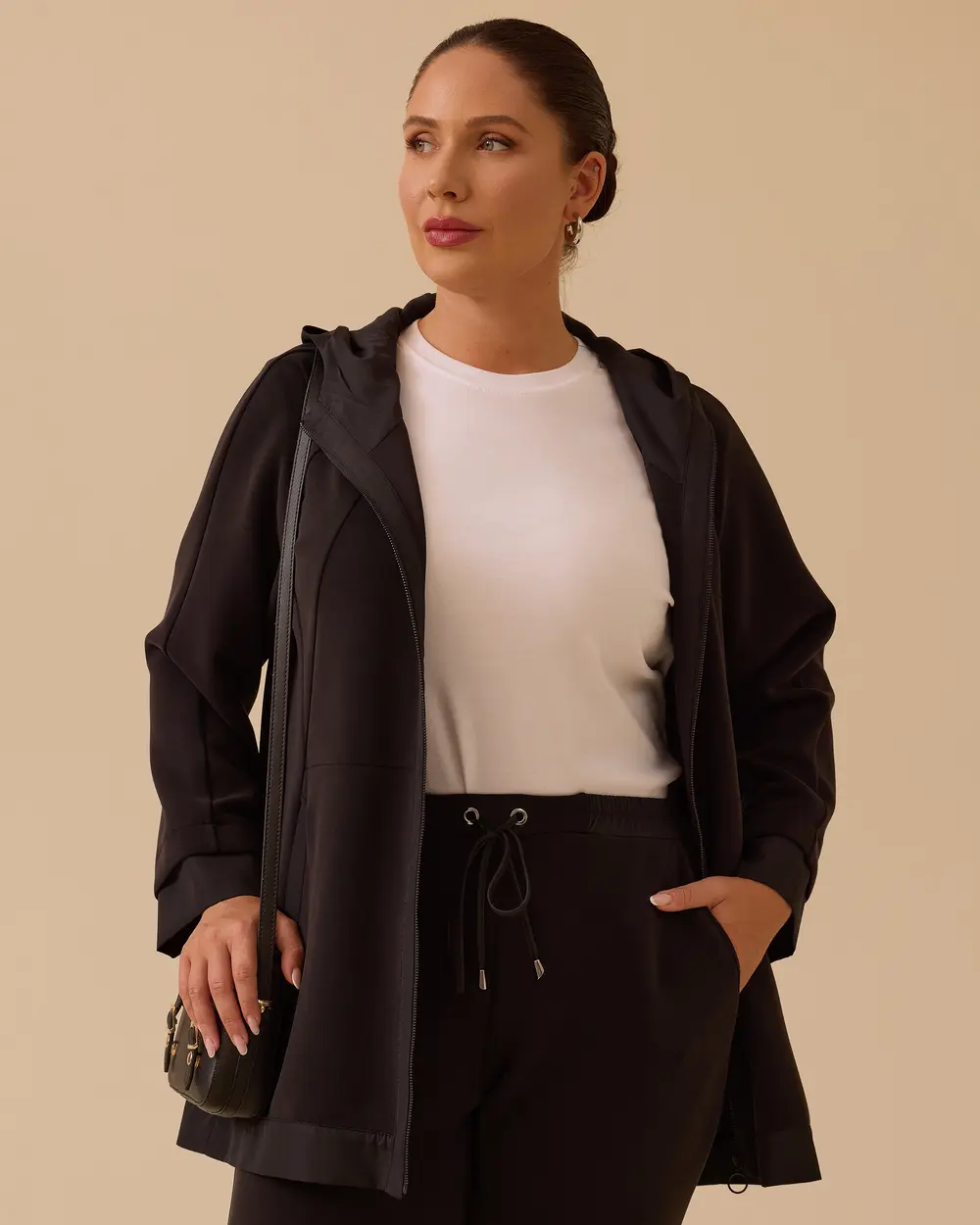 Büyük Beden Kapüşonlu Fermuarlı Kap