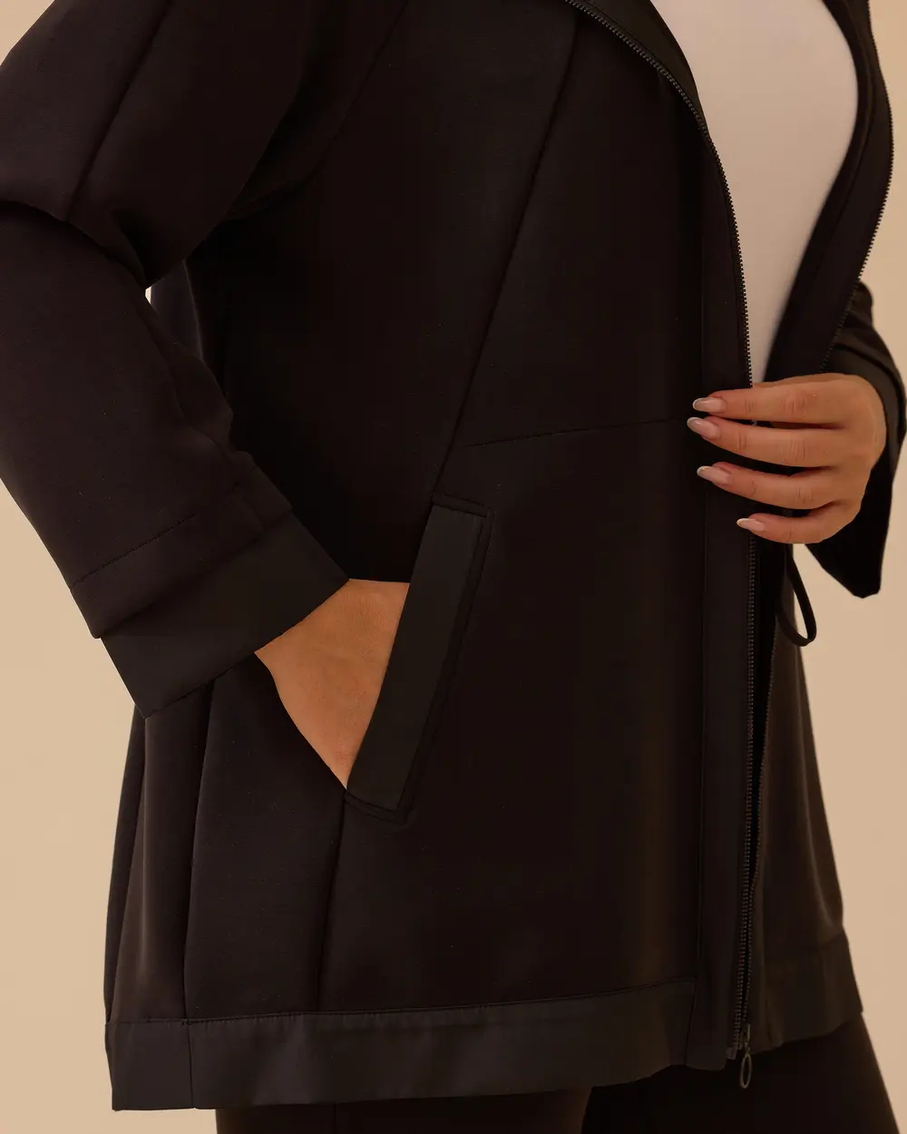 Büyük Beden Kapüşonlu Fermuarlı Kap