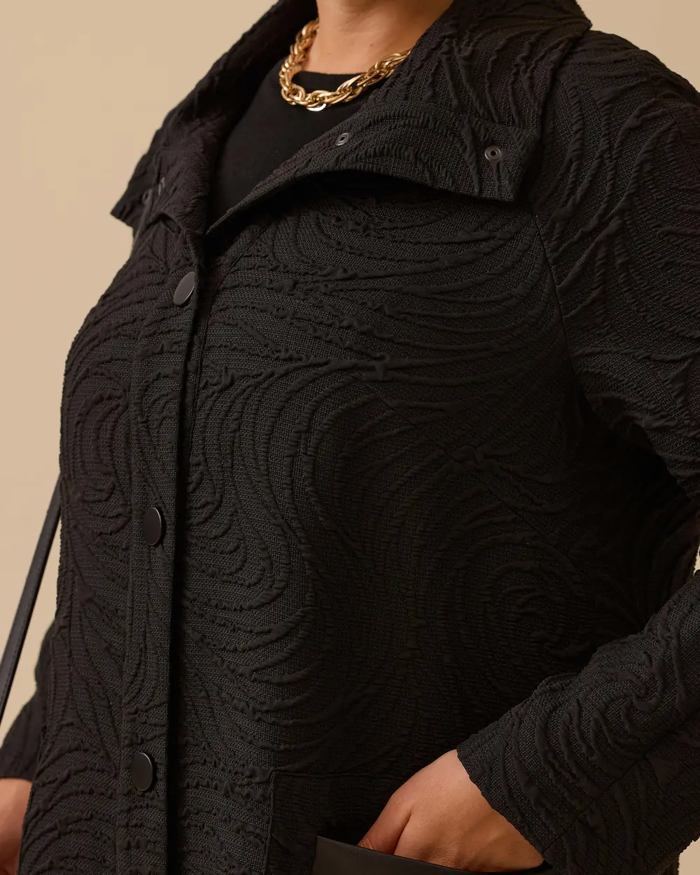 Büyük Beden Desenli Düğmeli Uzun Kap