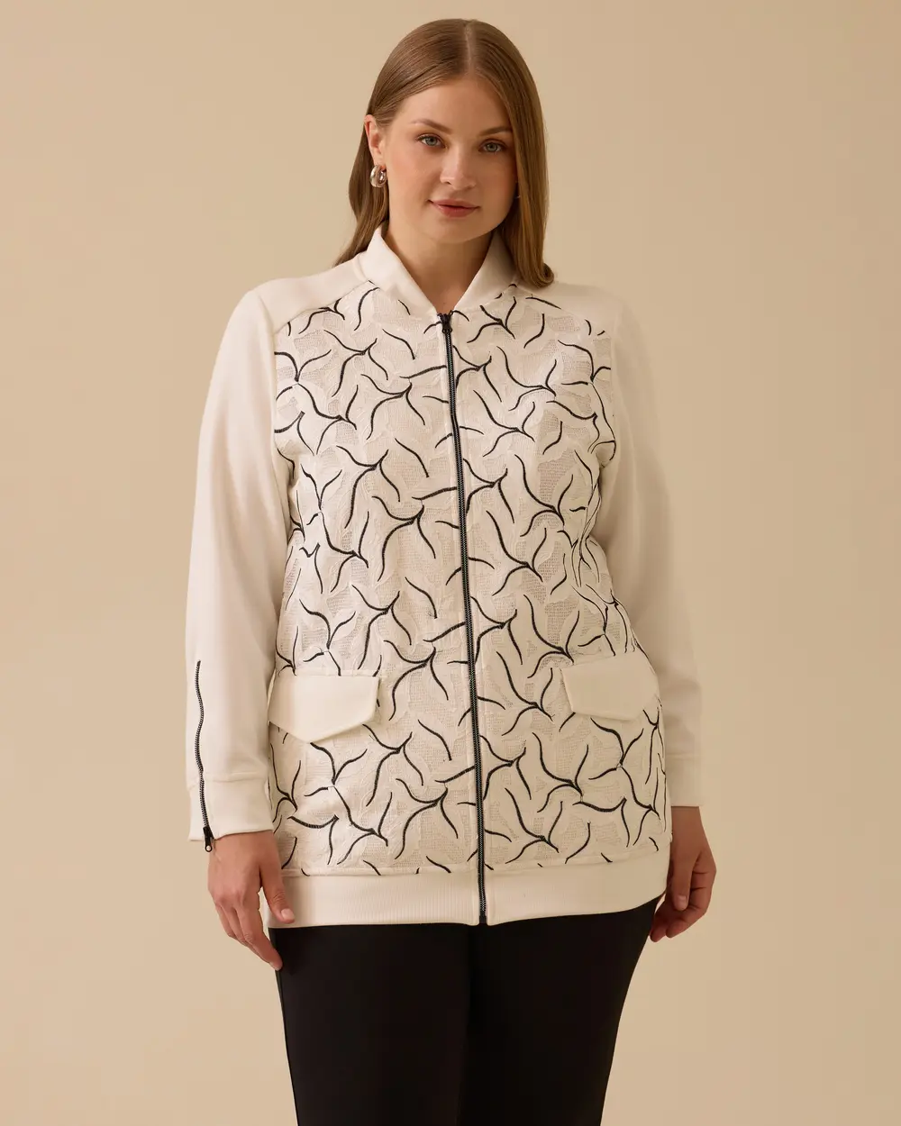 Plus Size Patterned Zippered Cap