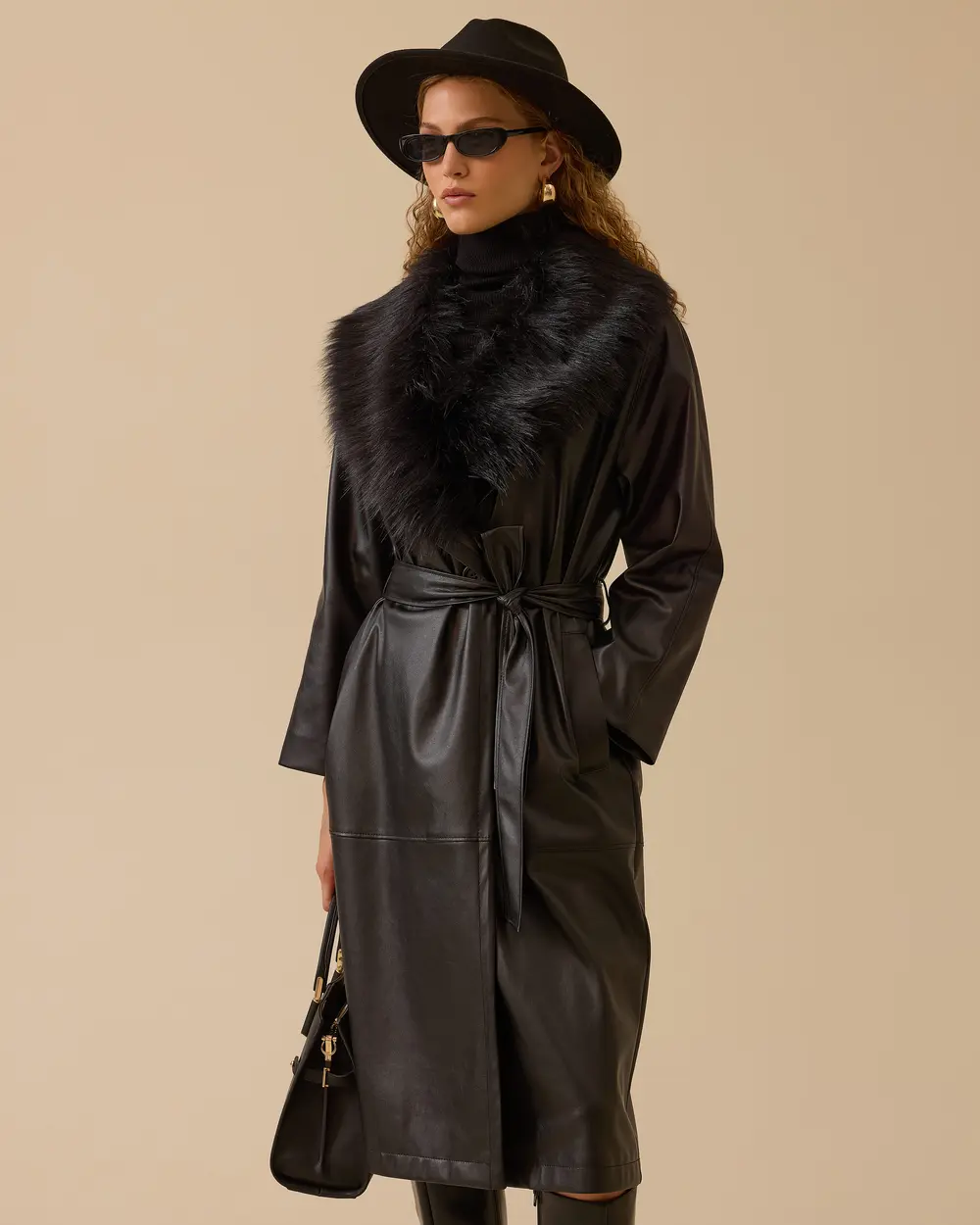 Kuşaklı Suni Deri Pardesü