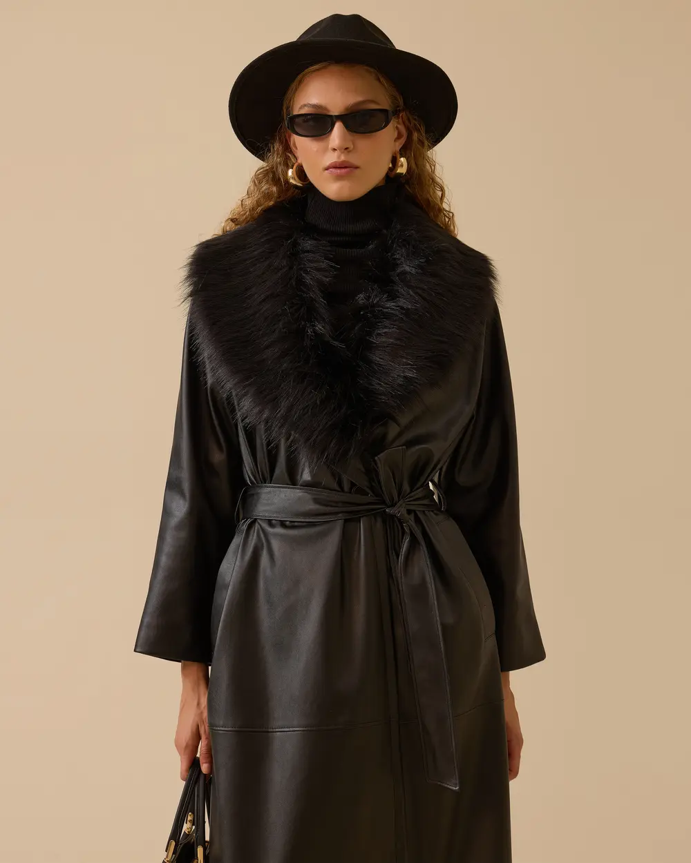 Kuşaklı Suni Deri Pardesü