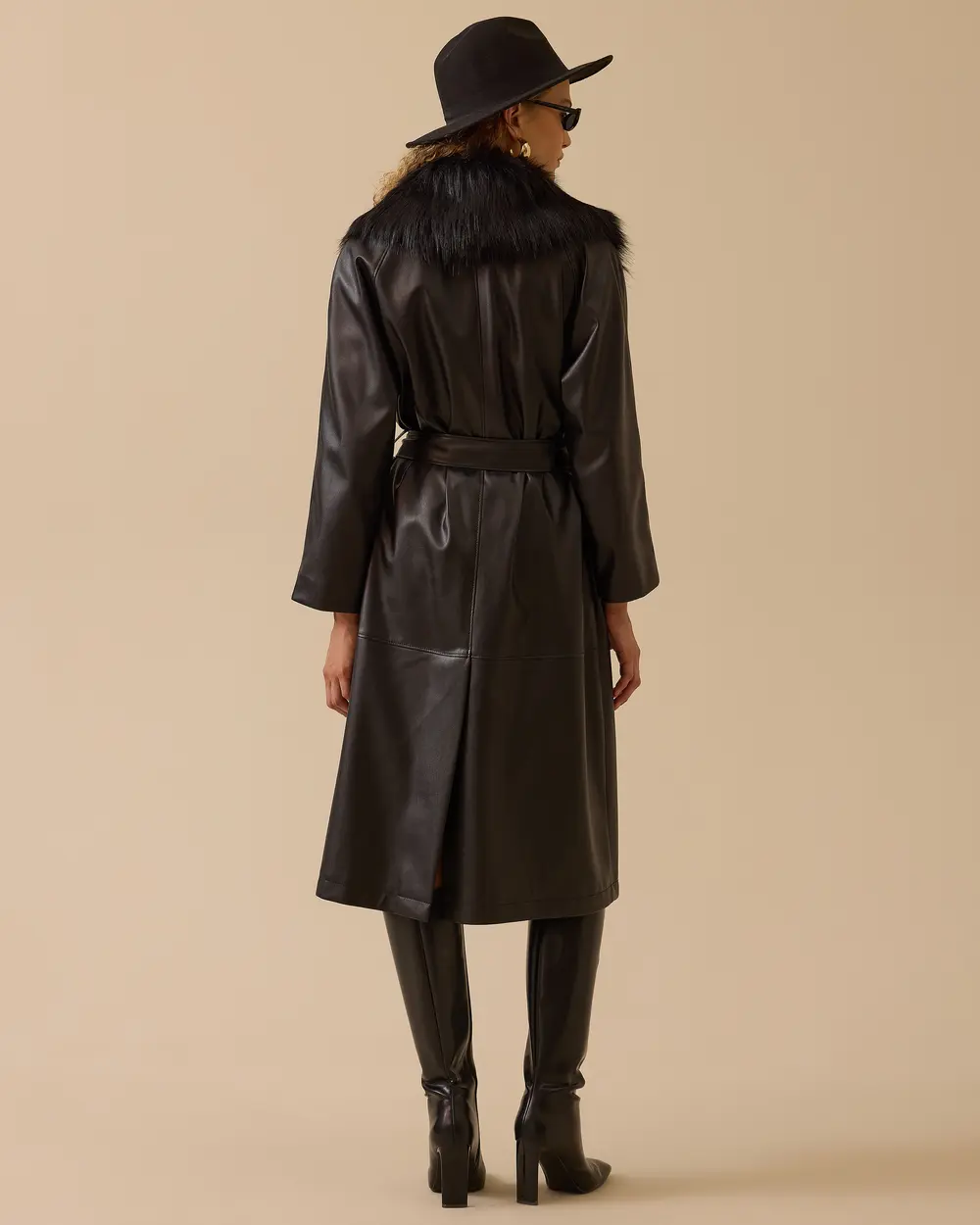 Kuşaklı Suni Deri Pardesü