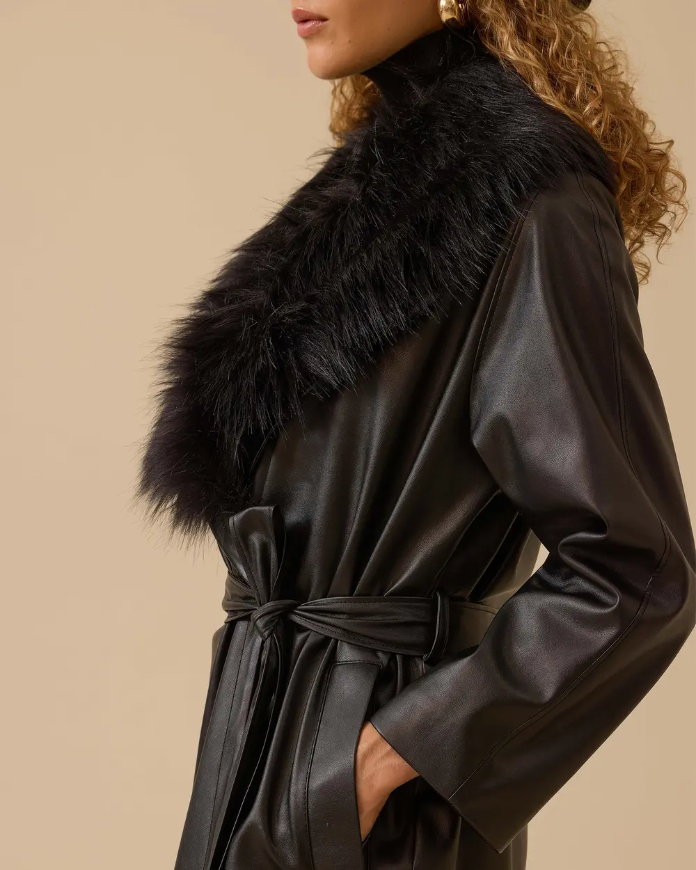 Kuşaklı Suni Deri Pardesü