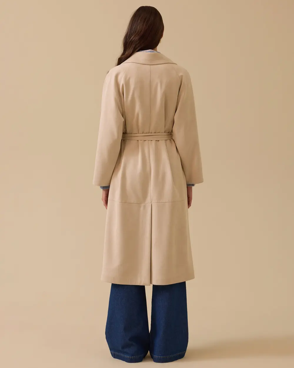 Kruvaze Kuşaklı Midi Süet Pardesü