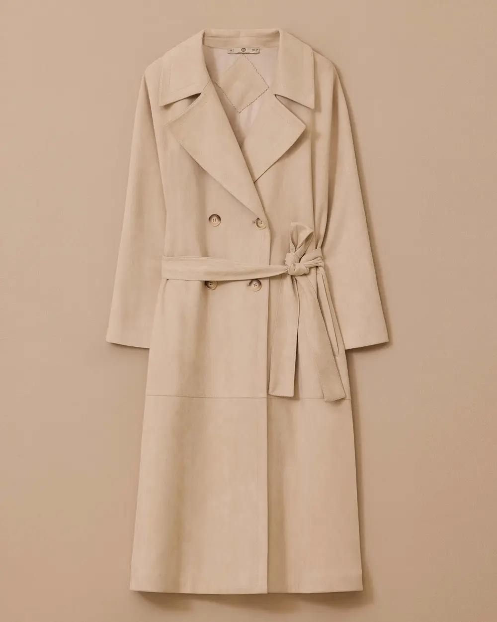 Kruvaze Kuşaklı Midi Süet Pardesü