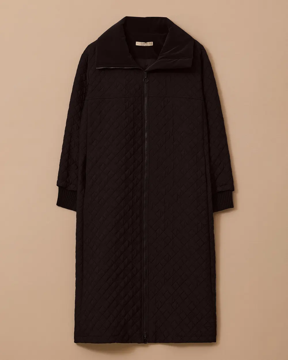 Büyük Beden Kapitone Fermuarlı Pardesü