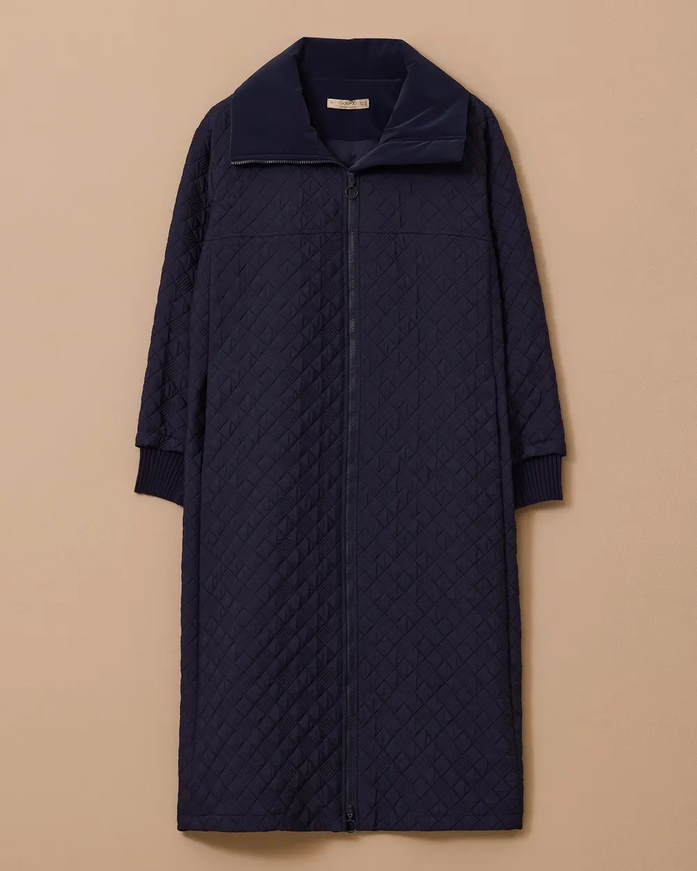 Büyük Beden Kapitone Fermuarlı Pardesü