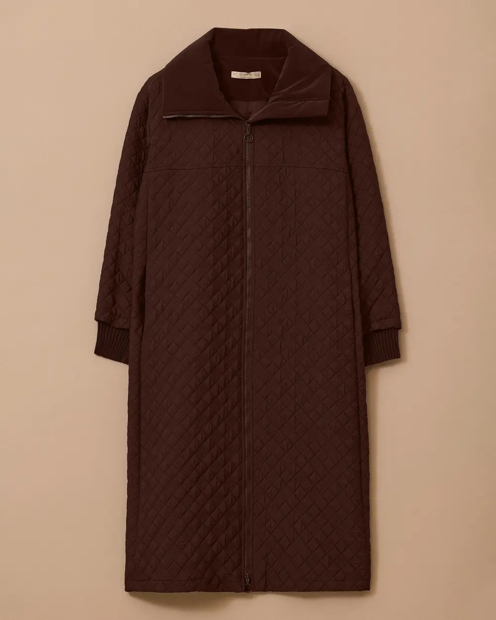 Büyük Beden Kapitone Fermuarlı Pardesü