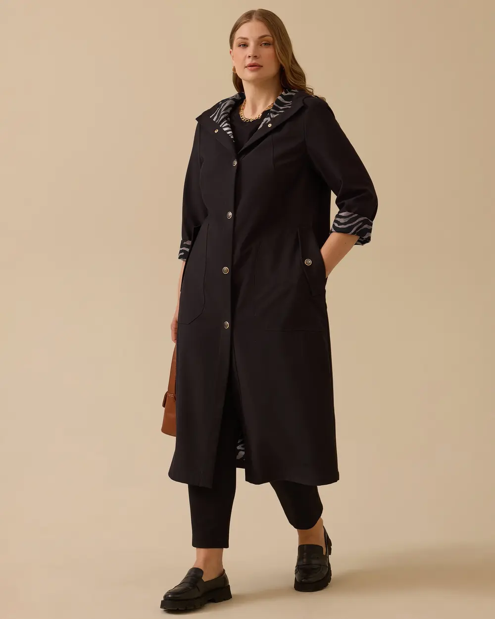 Büyük Beden Astarlı Cepli Pardesü