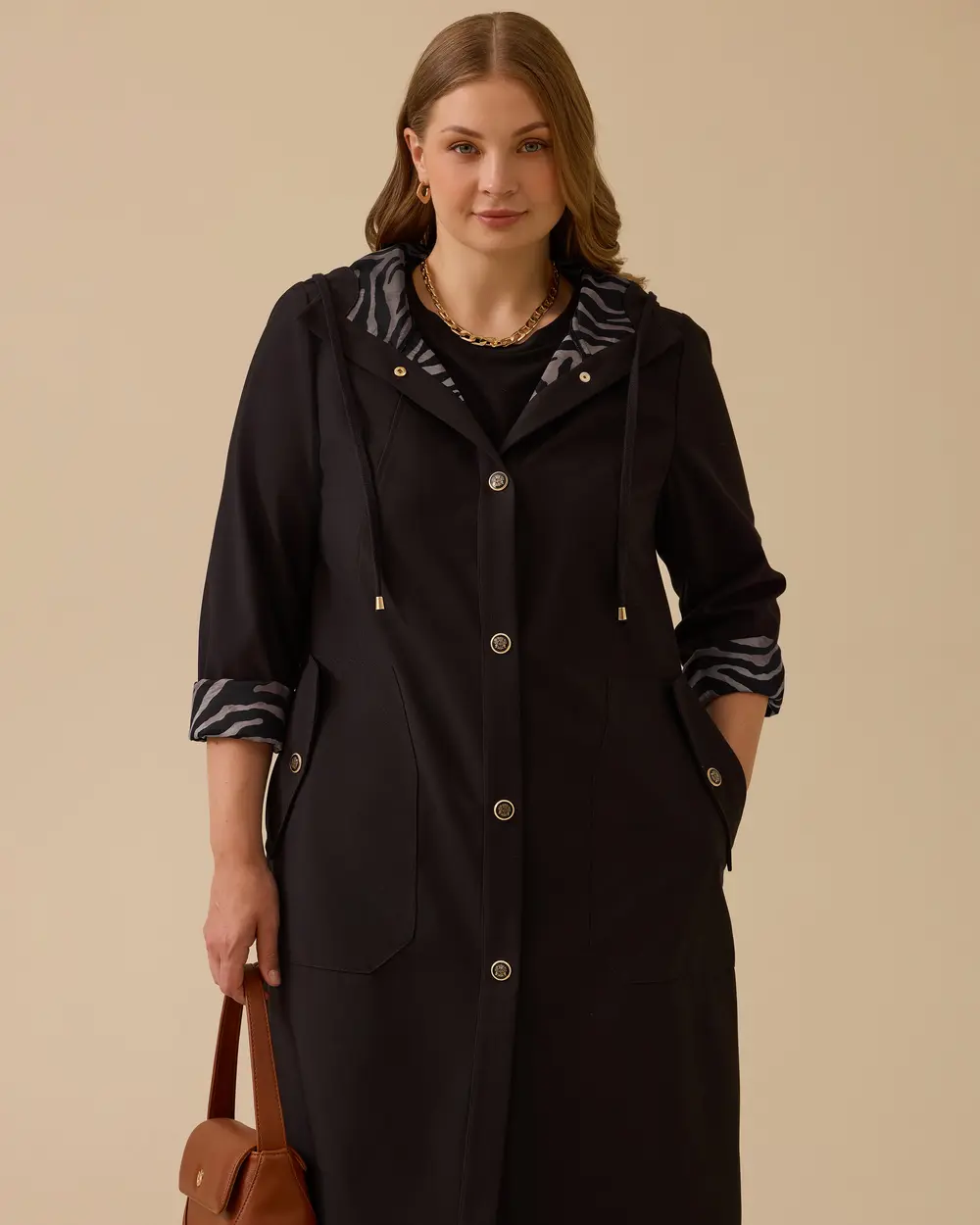 Büyük Beden Astarlı Cepli Pardesü