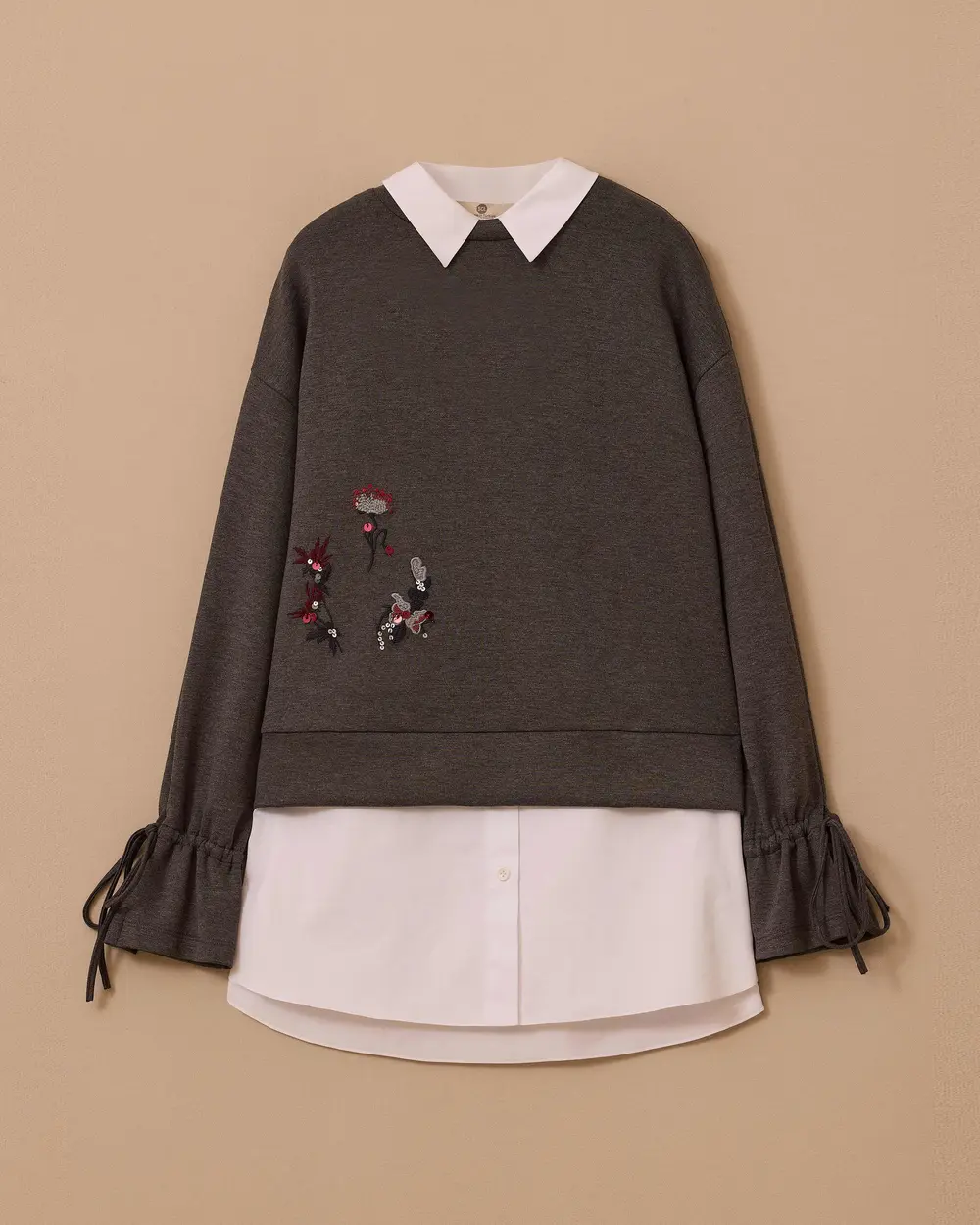 Embroidered Sweatshirt with Inner Shirt