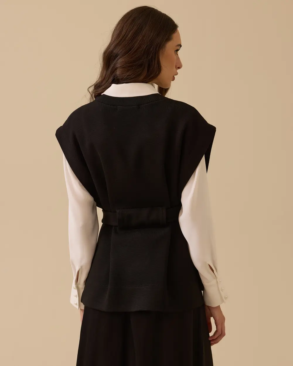 Gömlek Yaka Kuşaklı Süveter Takım