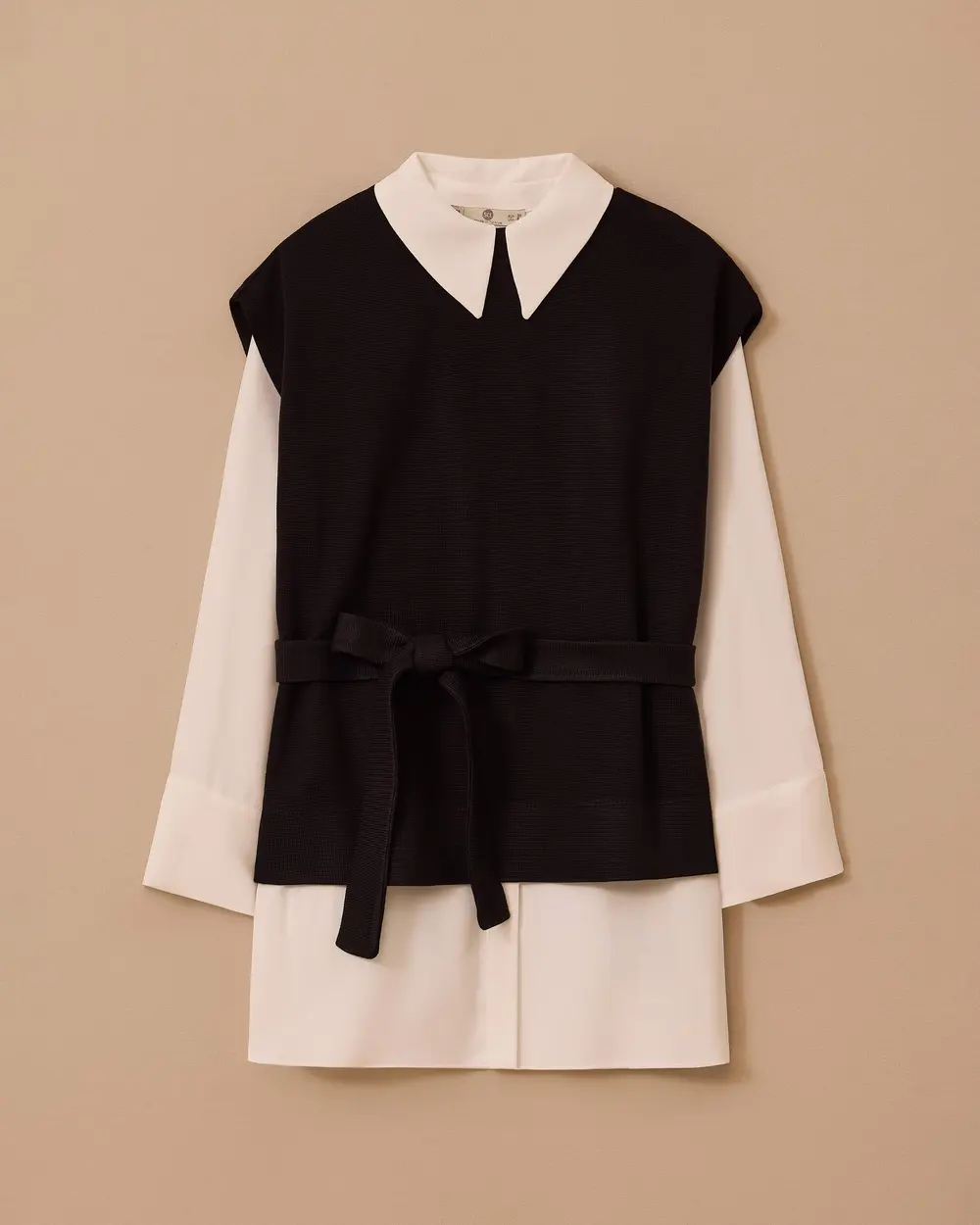 Shirt Collar Belted Sweater Set