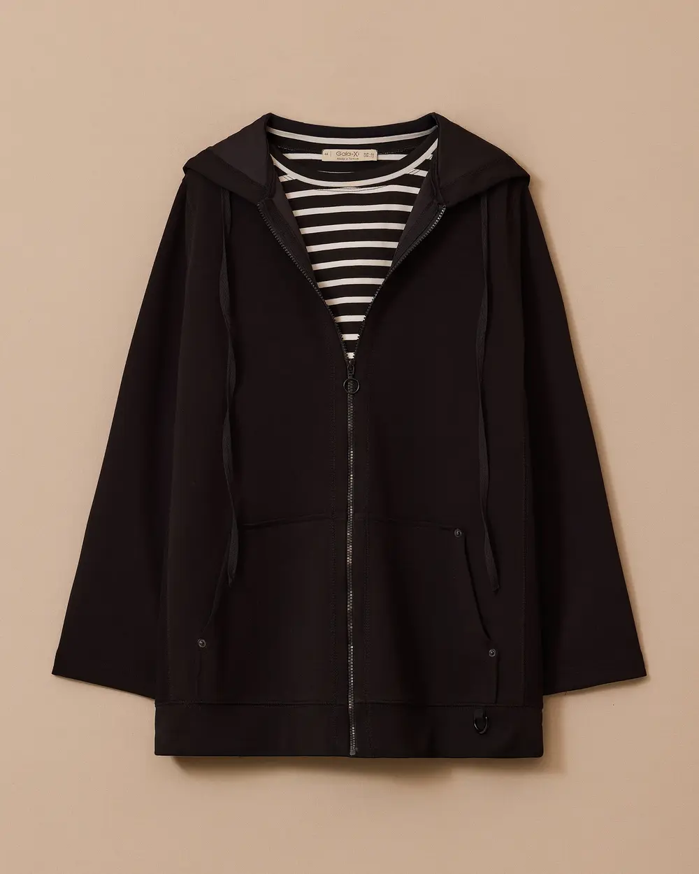 Plus Size Striped Zippered Suit with Inner Blouse