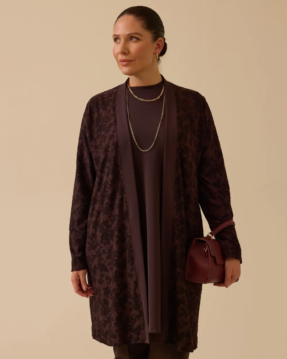 Büyük Beden Desenli İç Bluzlu Takım