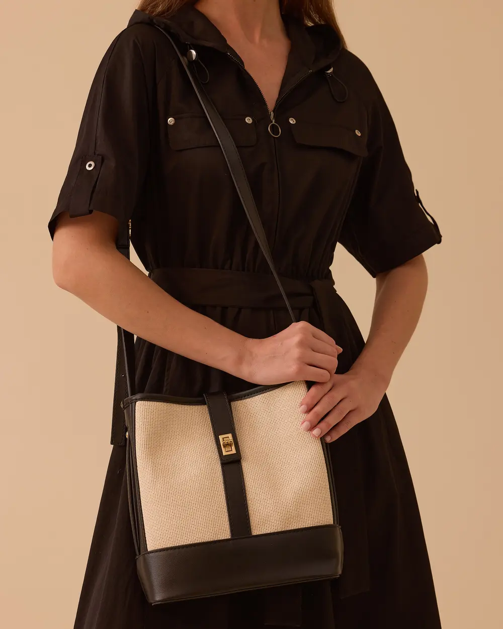 Double Fabric Crossbody Bag with Buckle