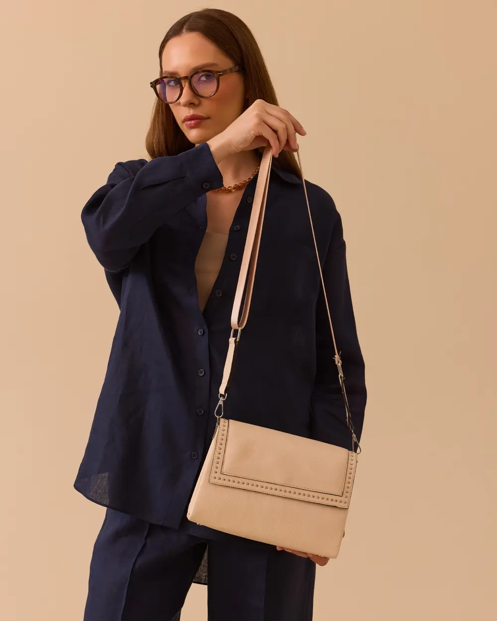 Staple Detailed Shoulder Bag with Cover