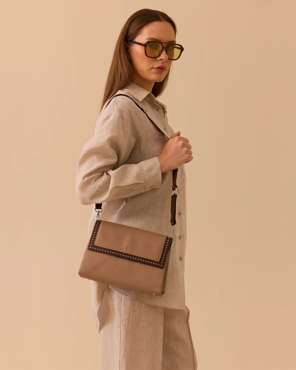 Staple Detailed Shoulder Bag with Cover