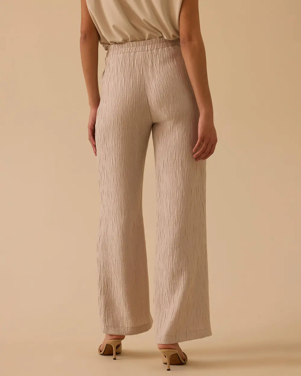 Elastik Bel Geniş Paça Krinkle Pantolon