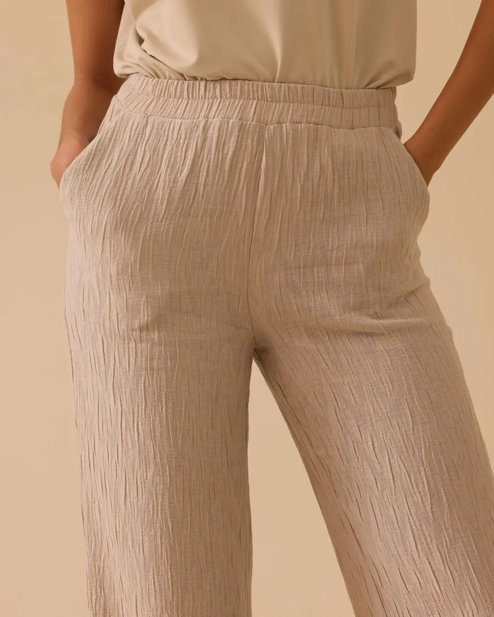 Elastik Bel Geniş Paça Krinkle Pantolon