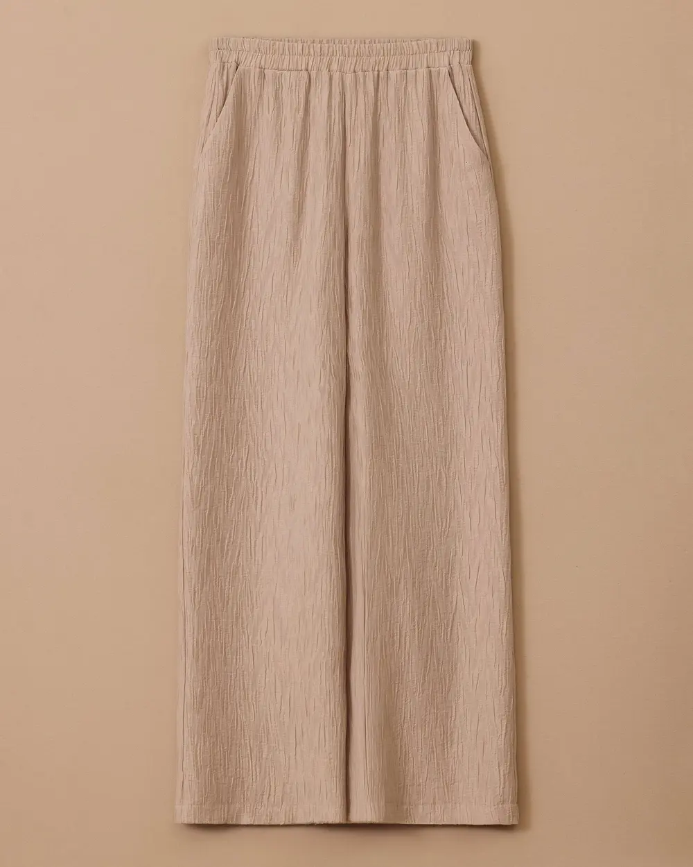 Elastik Bel Geniş Paça Krinkle Pantolon