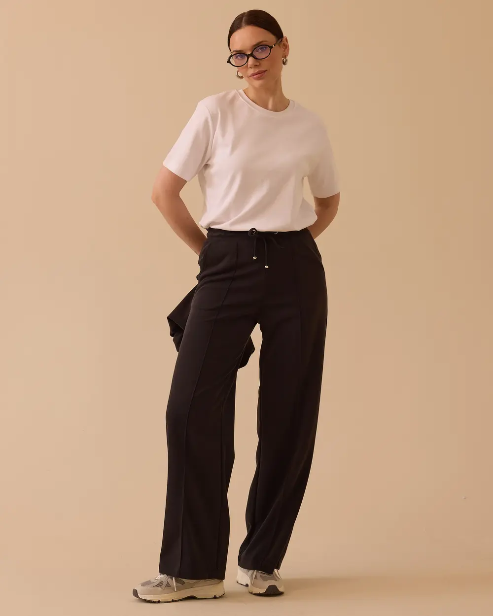 Yüksek Bel Bağcıklı Bol Paça Eşofman Altı