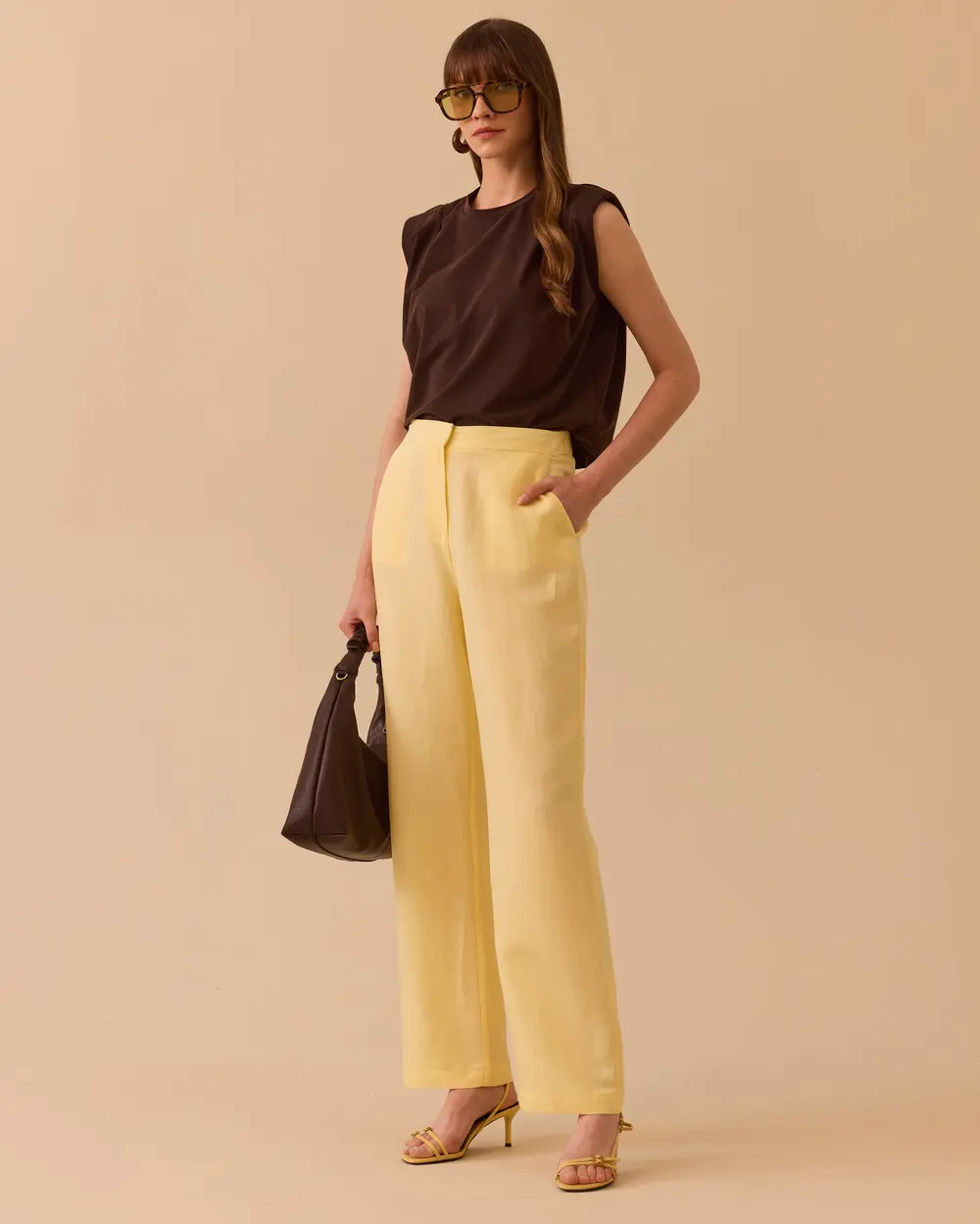 High Waist Linen Look Pants