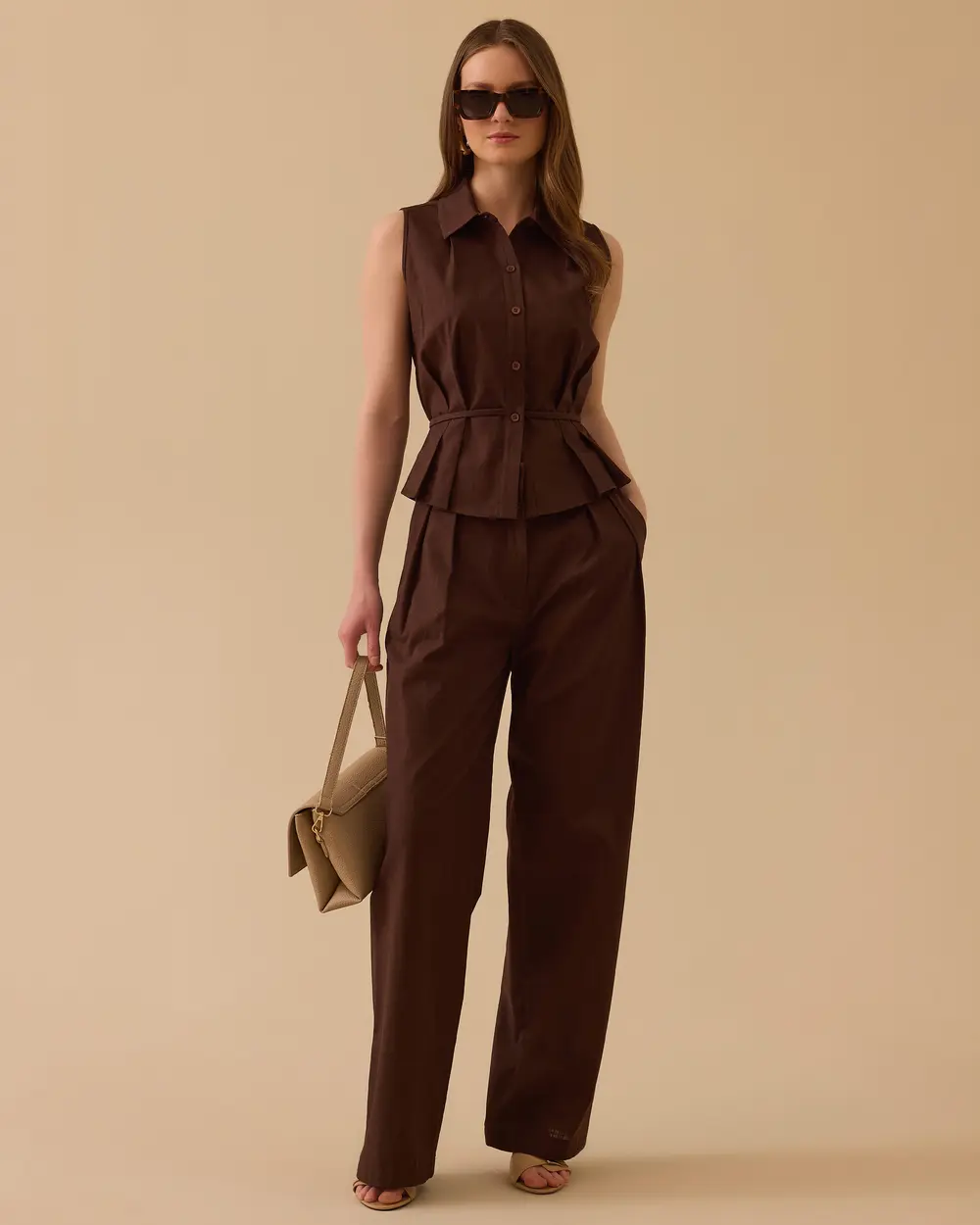 Double Pleated Full Length Linen Pants