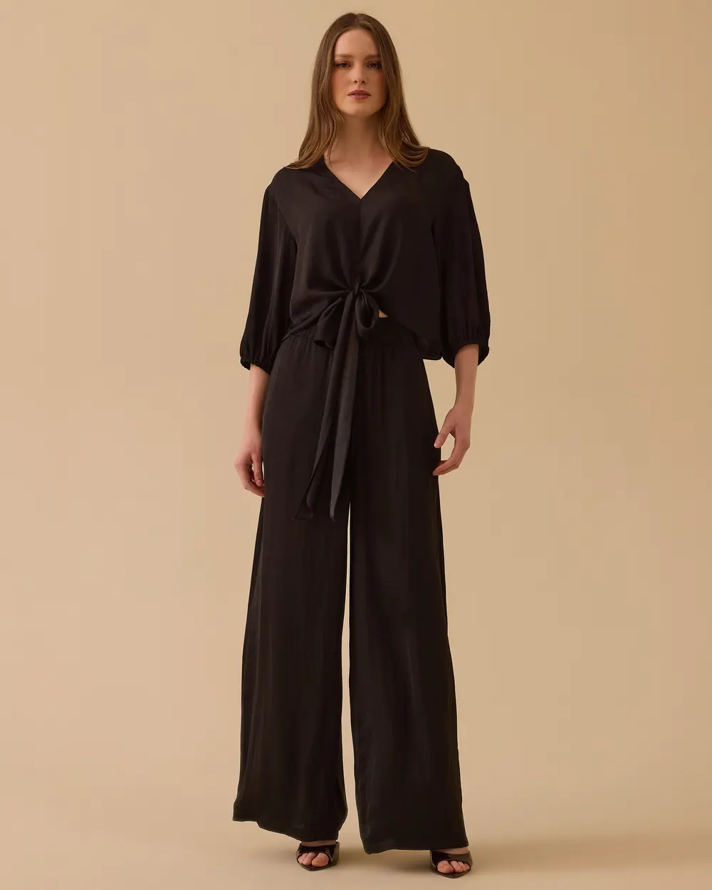 Saten Görünümlü Wide Leg Pantolon