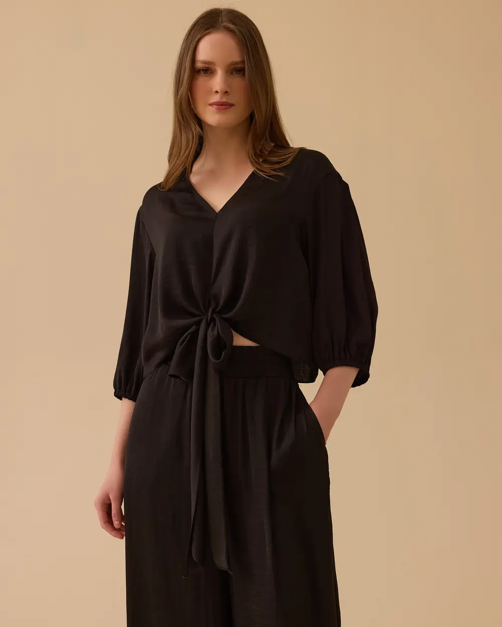 Saten Görünümlü Wide Leg Pantolon