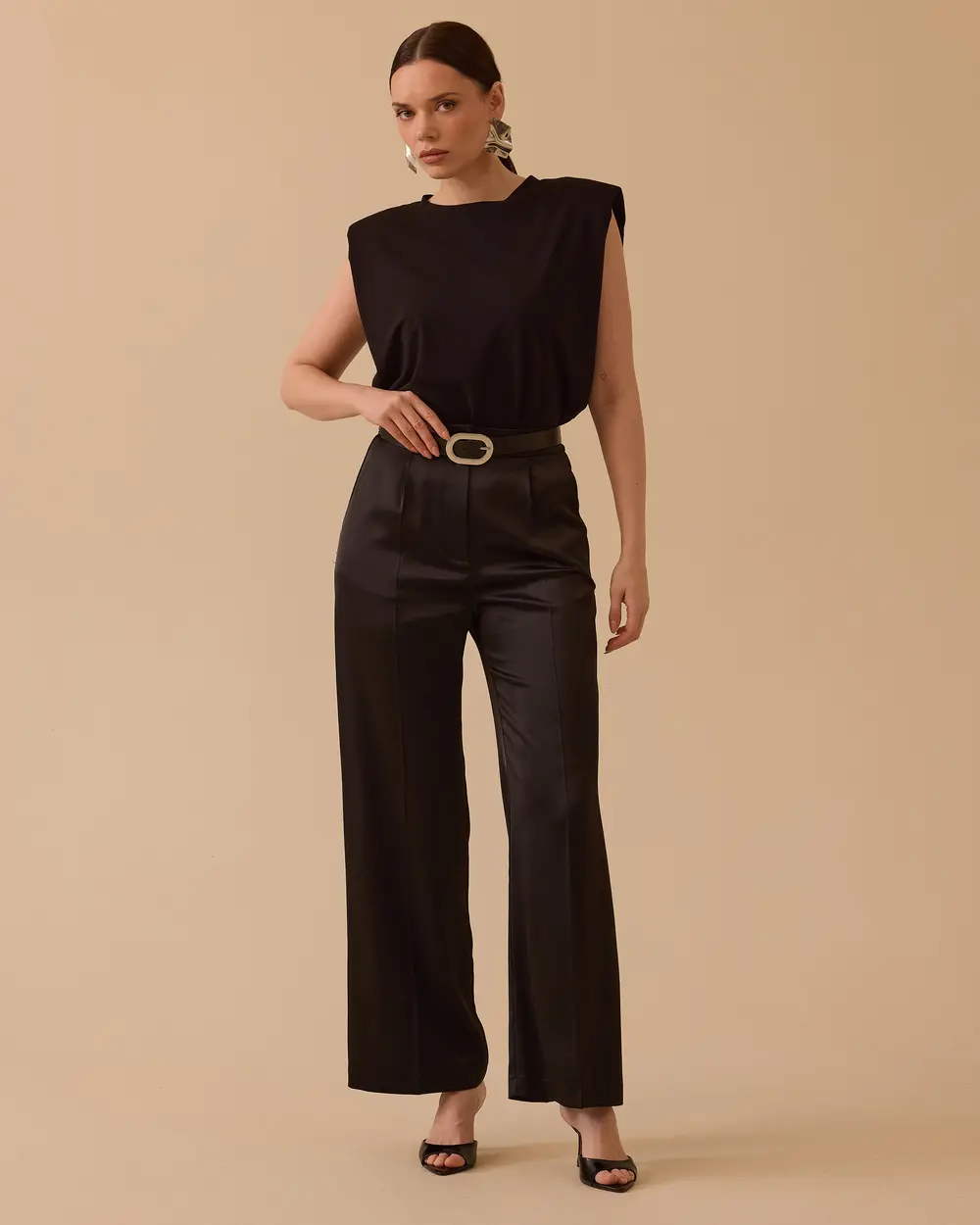 High Waist Full Length Satin Pants