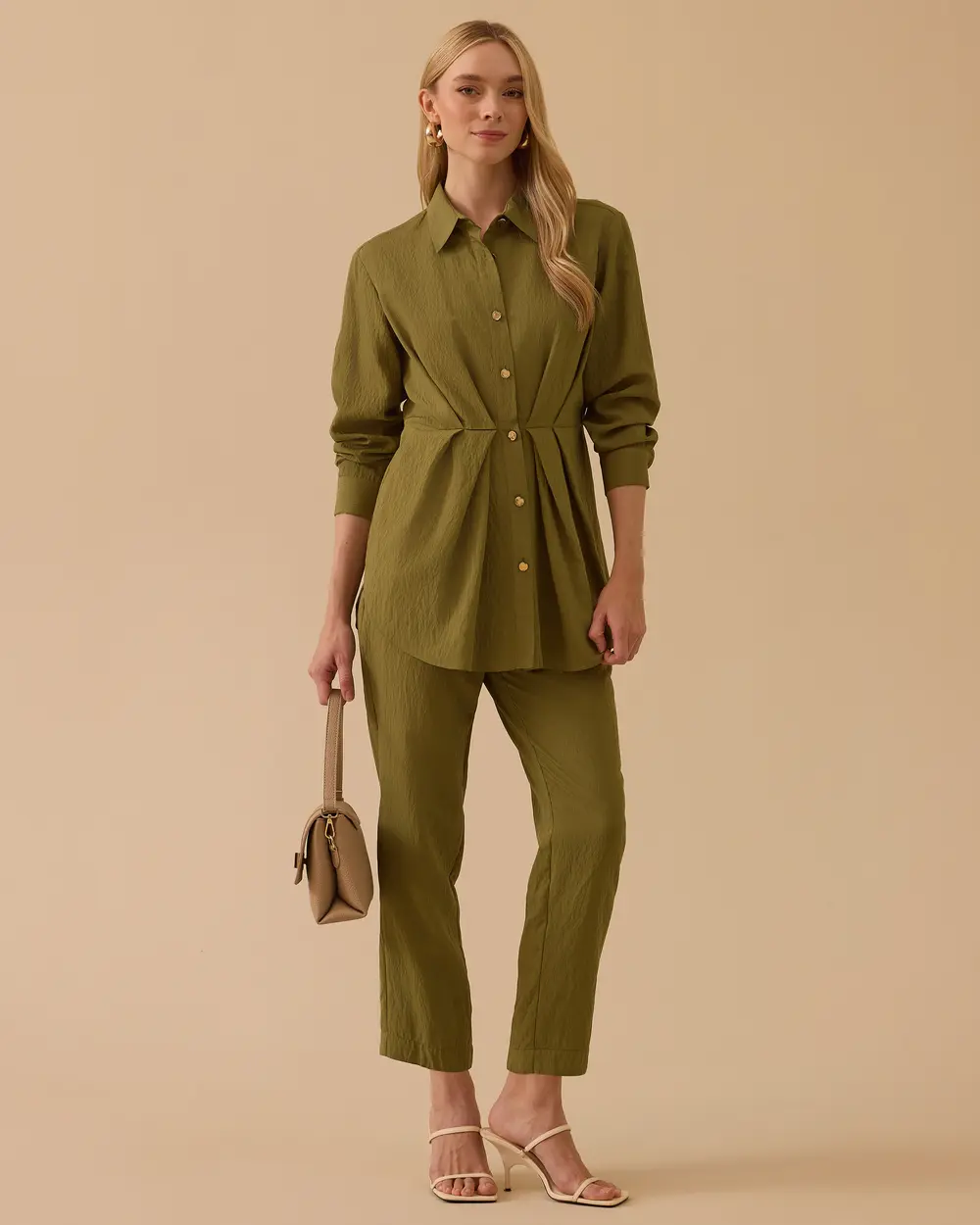 Button-Detail Elastic-Waist Pants