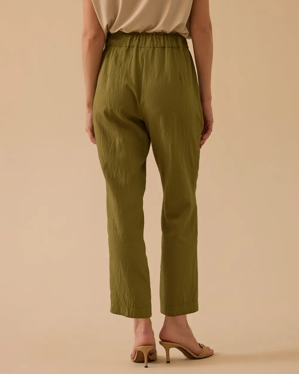 Button-Detail Elastic-Waist Pants