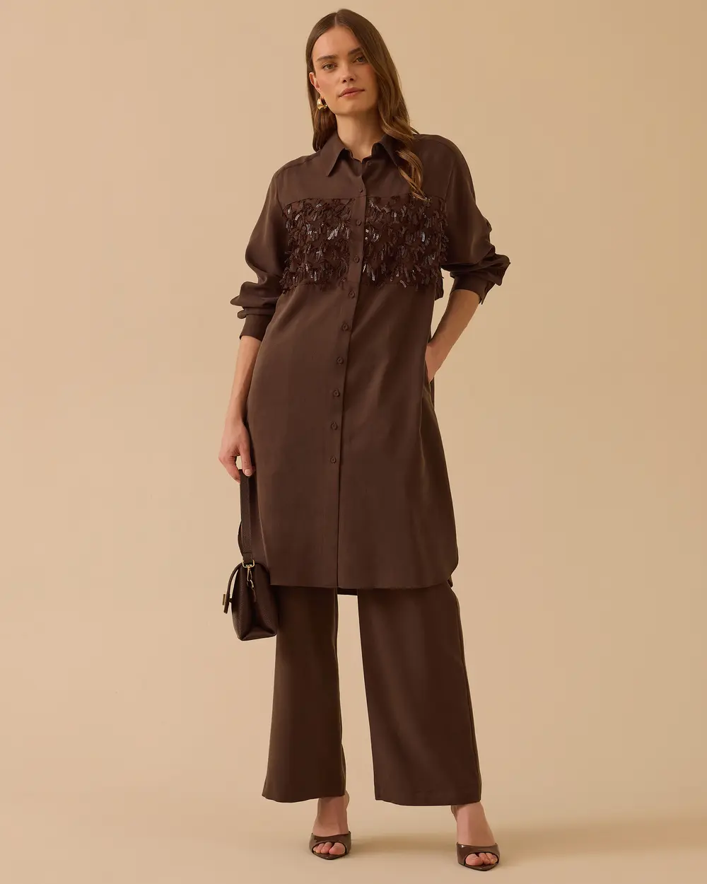 Full Length Wide Leg Pants with Pleated Detail