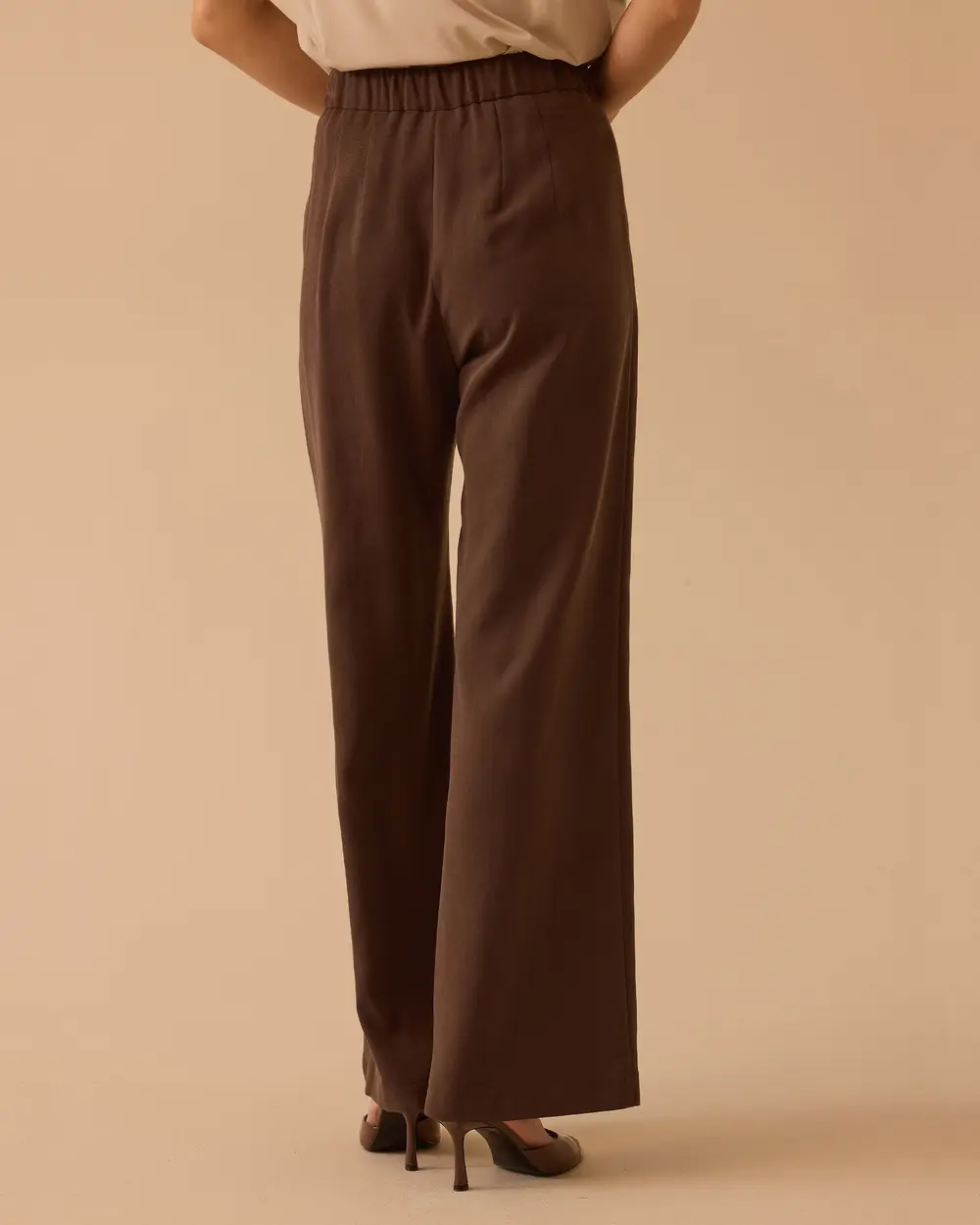 Pile Detaylı Tam Boy Geniş Paça Pantolon