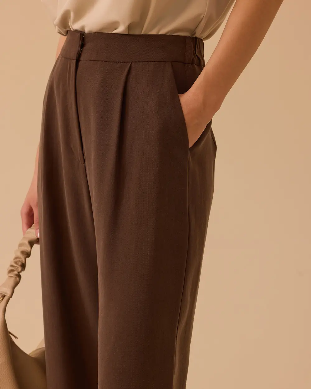 Full Length Wide Leg Pants with Pleated Detail