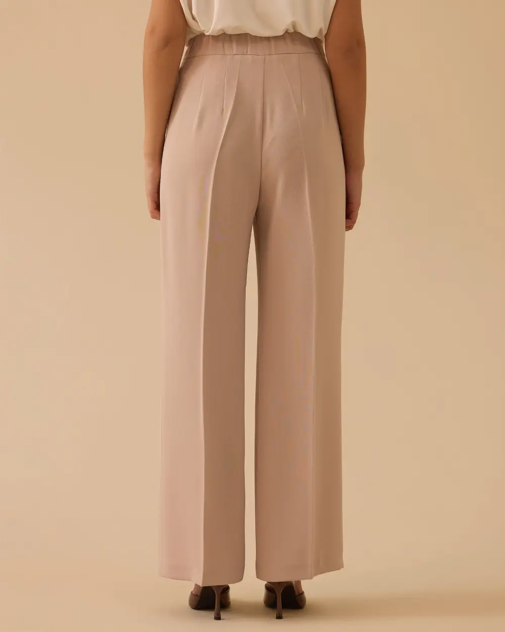 Pileli Geniş Paça Krep Pantolon