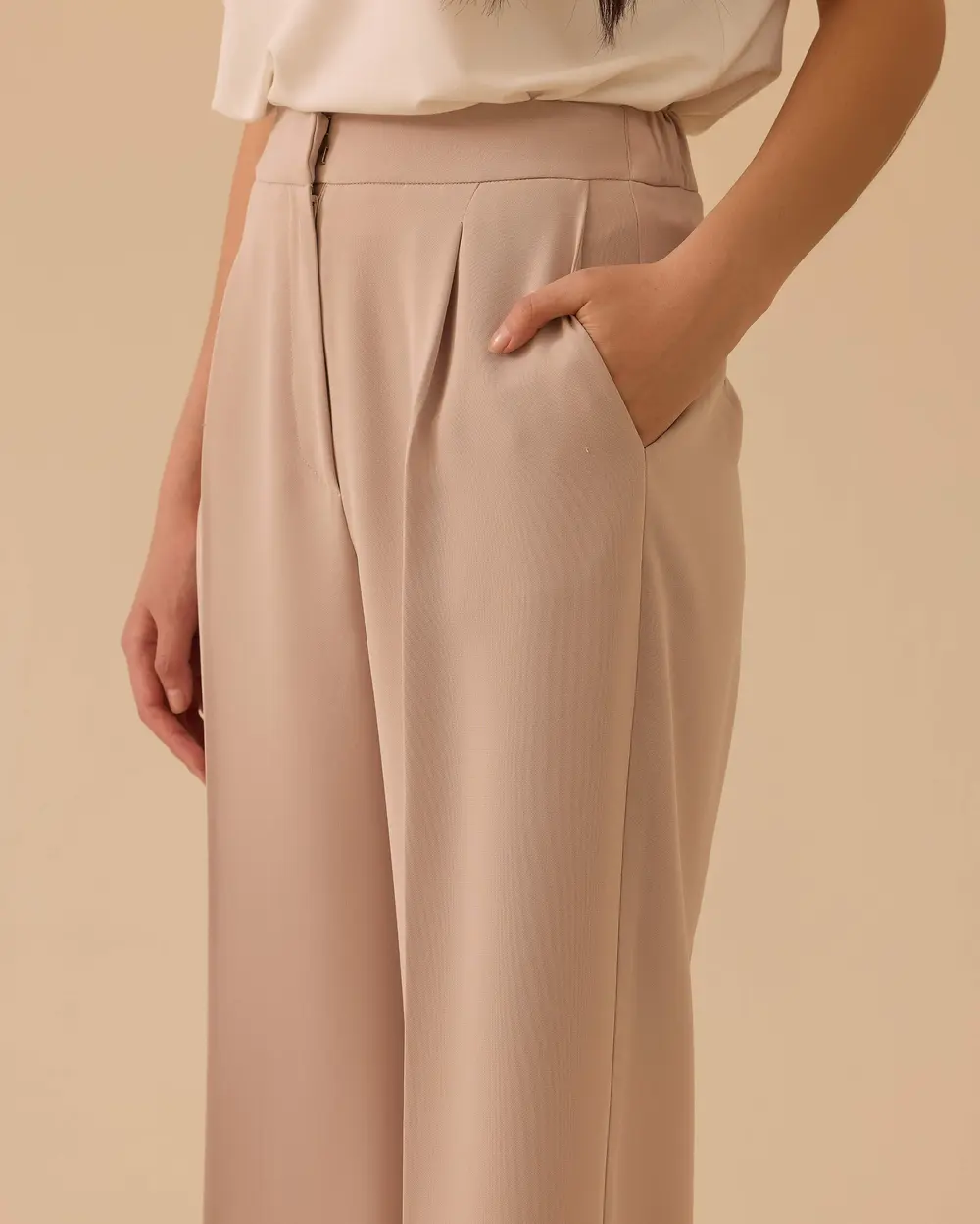 Pileli Geniş Paça Krep Pantolon