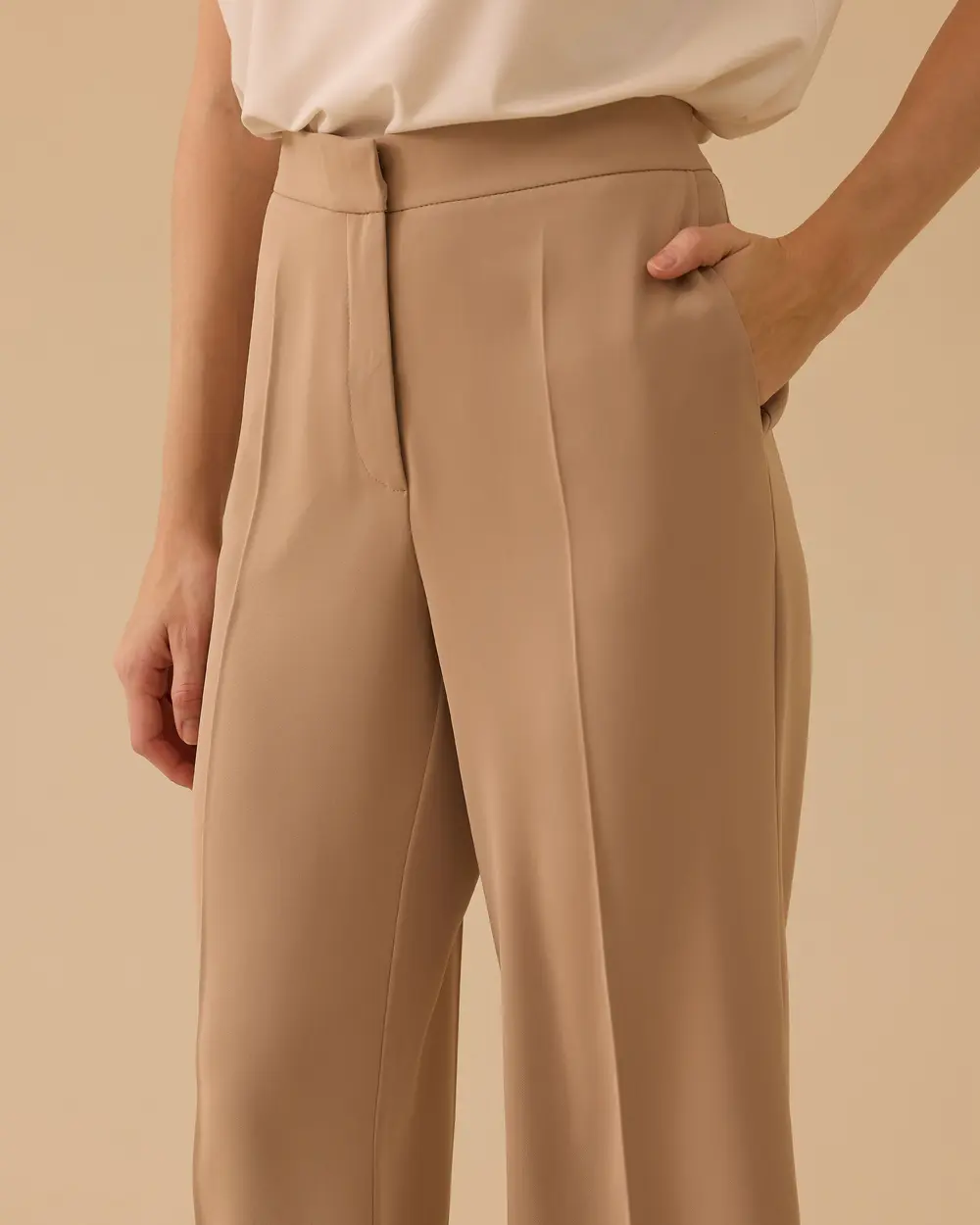 Trousers with Stitched Details and Flared Legs