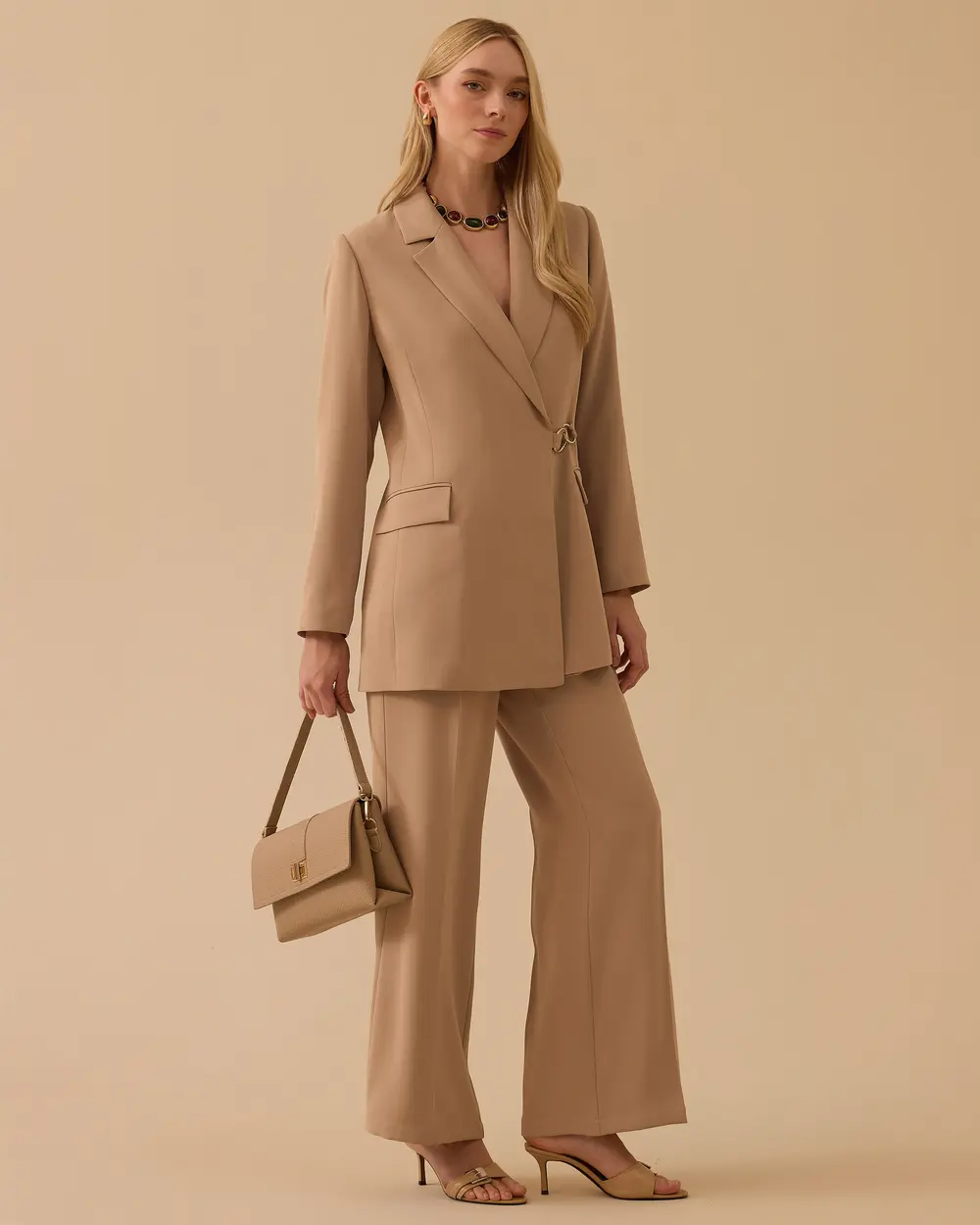 Trousers with Stitched Details and Flared Legs
