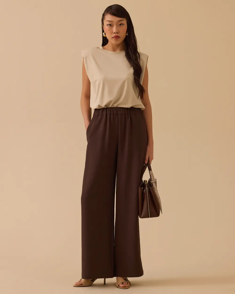 Elastic Waist Krinkle Wide Leg Pants
