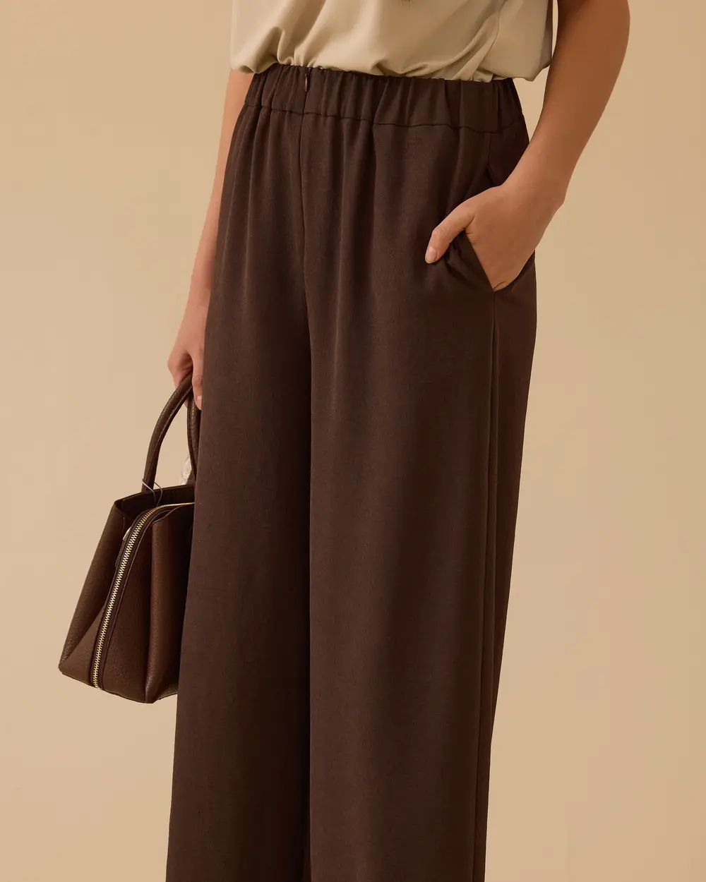 Elastic Waist Krinkle Wide Leg Pants