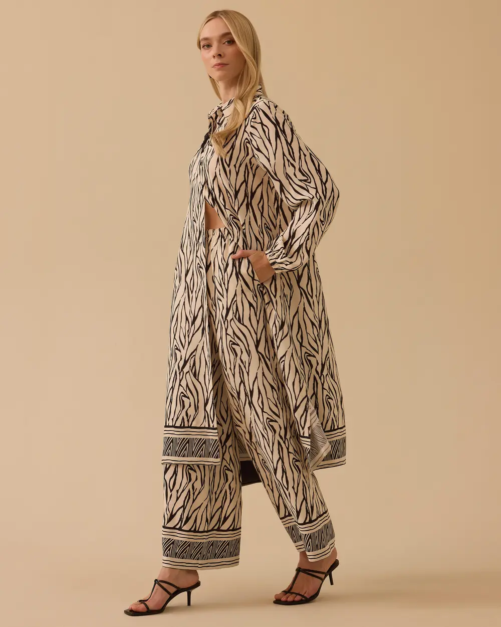 Zebra Patterned Wide Leg Trousers