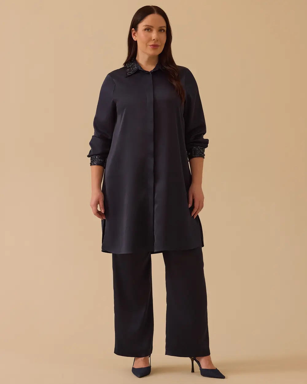 Büyük Beden Bol Paça Saten Pantolon