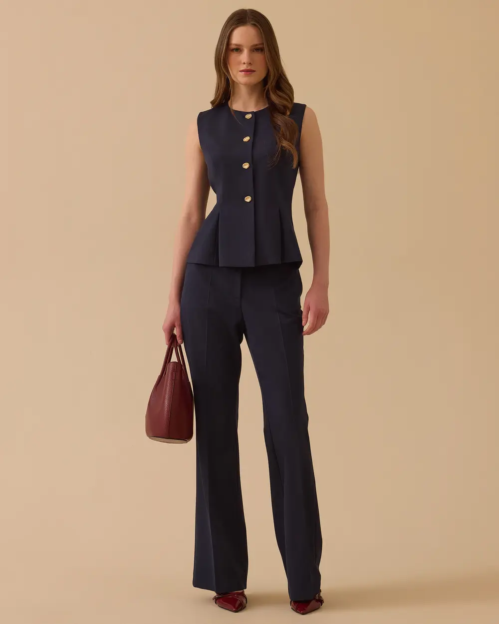 Pile Detaylı Düğmeli Yelek