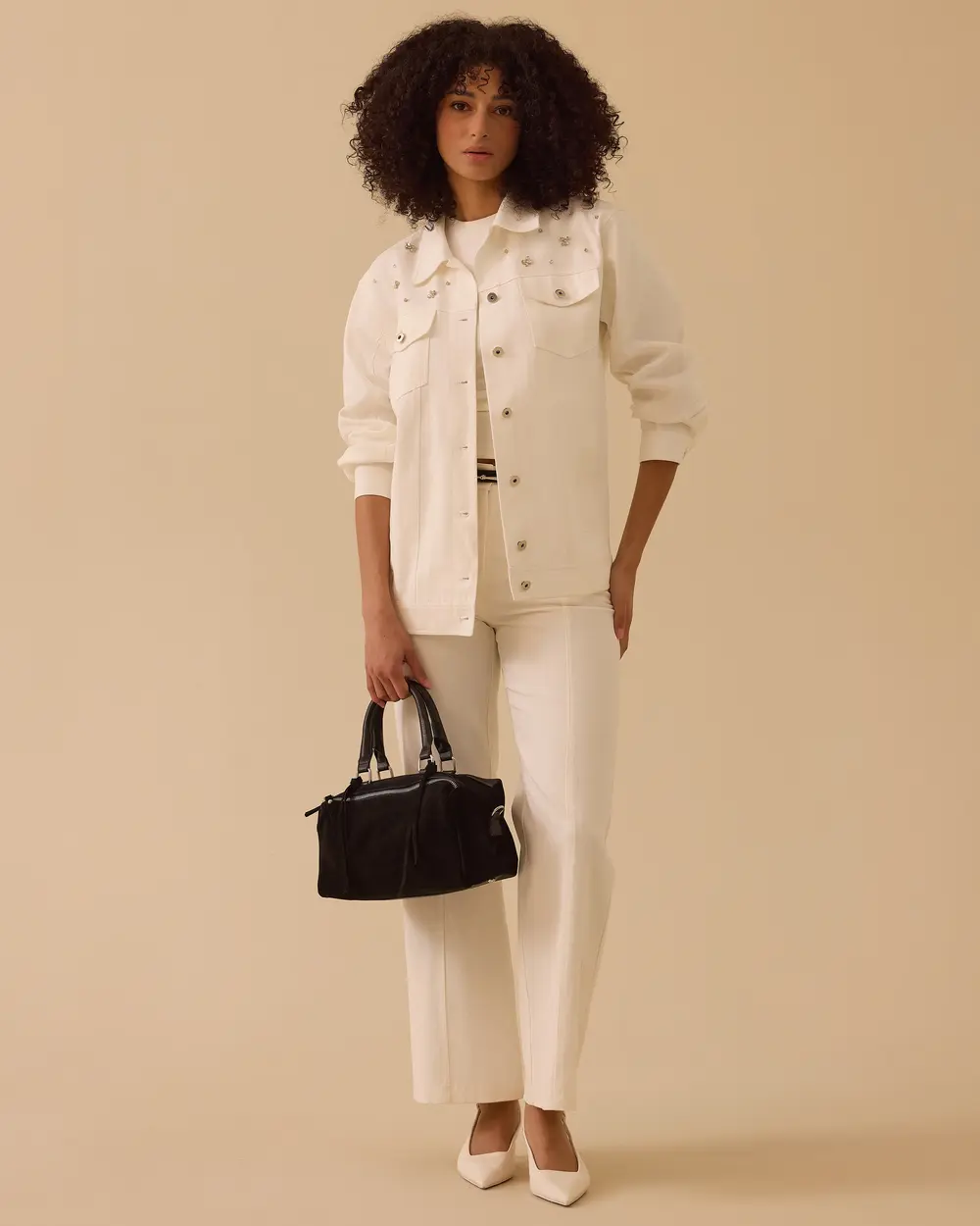 Taş Detaylı Kanvas Ceket