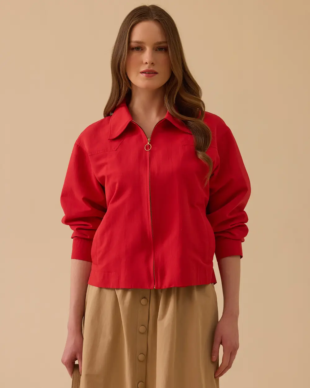 Shirt Collar Zipper Jacket