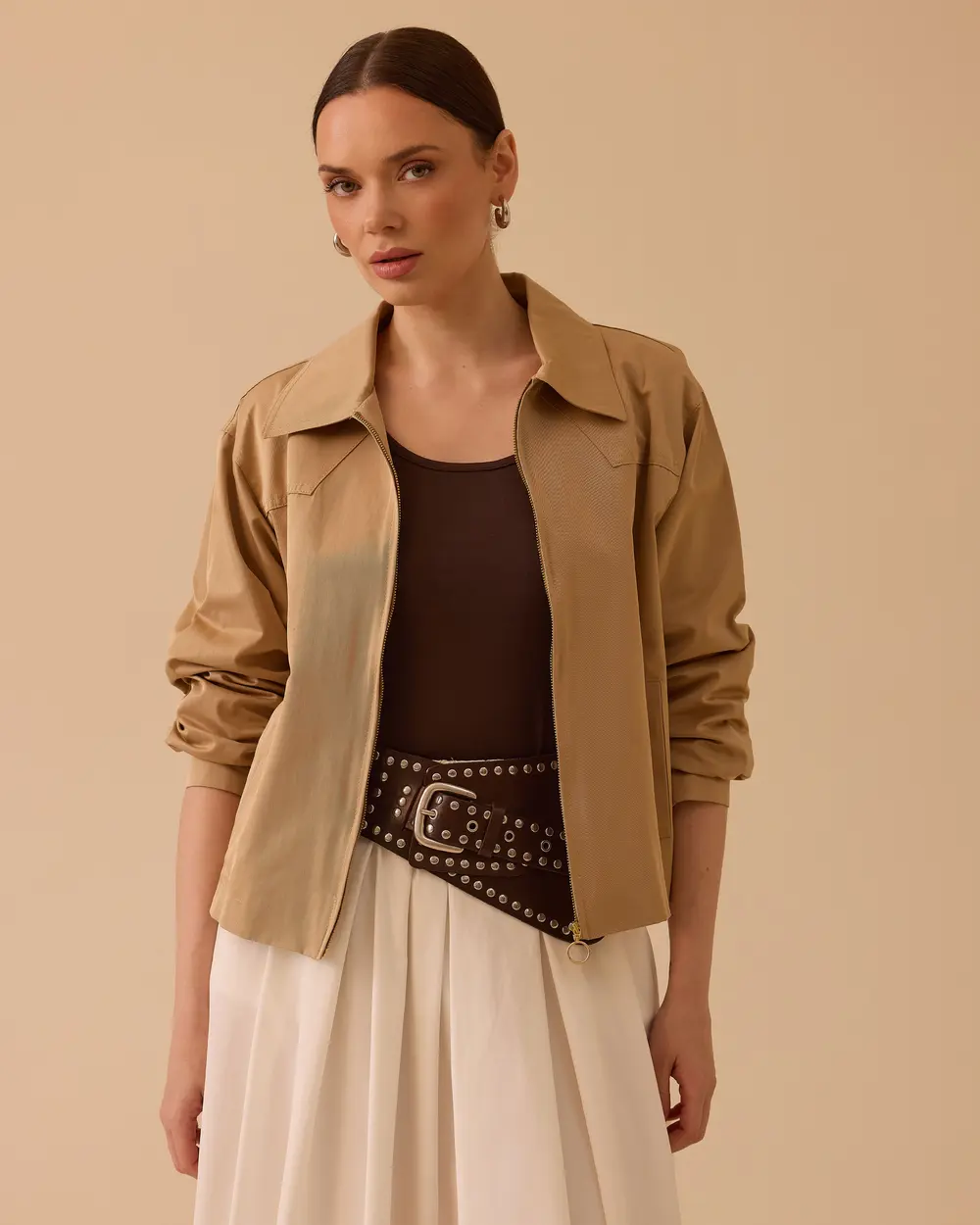 Gömlek Yaka Fermuarlı Ceket